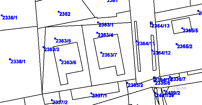 Parcela st. 2363/7 v KÚ Chomutov II, Katastrální mapa