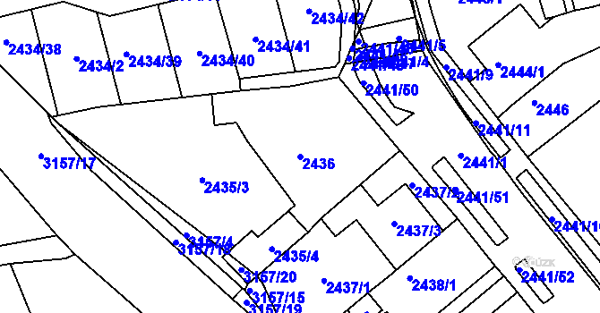 Parcela st. 2436 v KÚ Chomutov II, Katastrální mapa