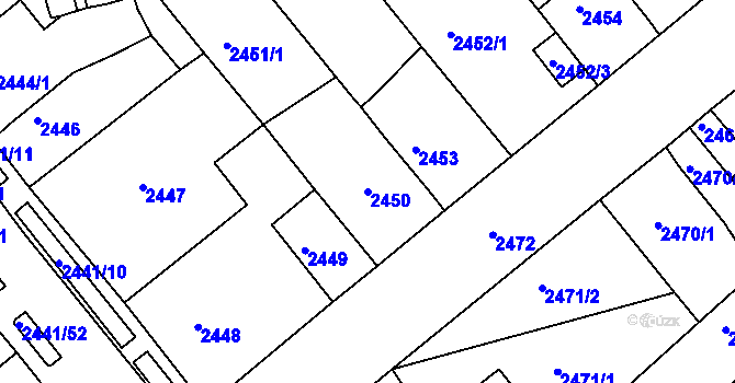 Parcela st. 2450 v KÚ Chomutov II, Katastrální mapa