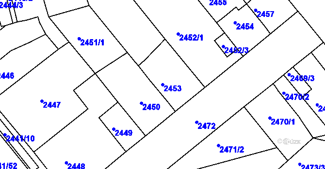 Parcela st. 2453 v KÚ Chomutov II, Katastrální mapa