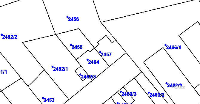 Parcela st. 2457 v KÚ Chomutov II, Katastrální mapa