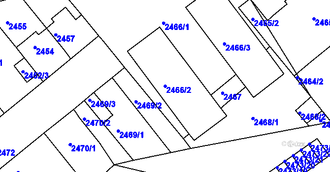 Parcela st. 2466/2 v KÚ Chomutov II, Katastrální mapa