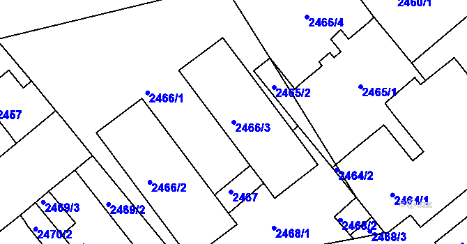 Parcela st. 2466/3 v KÚ Chomutov II, Katastrální mapa