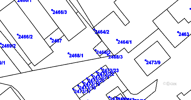 Parcela st. 2468/2 v KÚ Chomutov II, Katastrální mapa