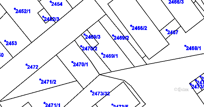 Parcela st. 2469/1 v KÚ Chomutov II, Katastrální mapa