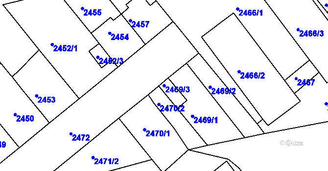 Parcela st. 2469/3 v KÚ Chomutov II, Katastrální mapa