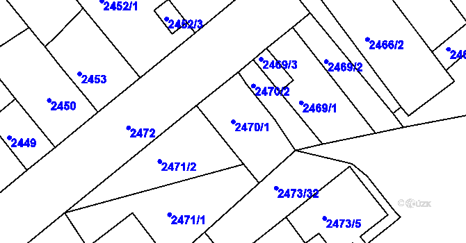 Parcela st. 2470/1 v KÚ Chomutov II, Katastrální mapa
