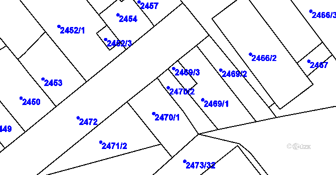 Parcela st. 2470/2 v KÚ Chomutov II, Katastrální mapa