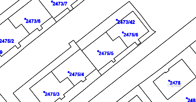Parcela st. 2475/5 v KÚ Chomutov II, Katastrální mapa