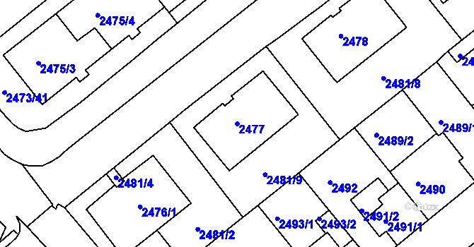 Parcela st. 2477 v KÚ Chomutov II, Katastrální mapa