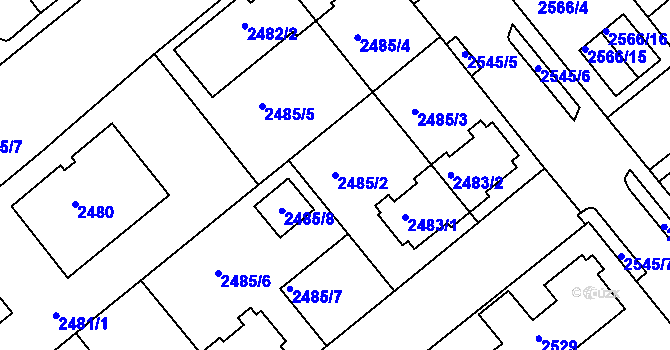 Parcela st. 2485/2 v KÚ Chomutov II, Katastrální mapa
