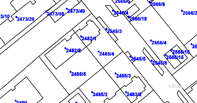 Parcela st. 2485/4 v KÚ Chomutov II, Katastrální mapa