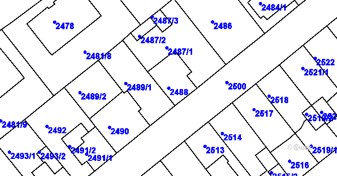 Parcela st. 2488 v KÚ Chomutov II, Katastrální mapa