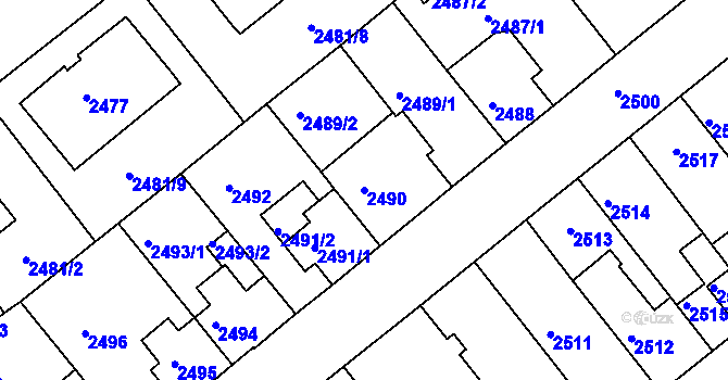 Parcela st. 2490 v KÚ Chomutov II, Katastrální mapa