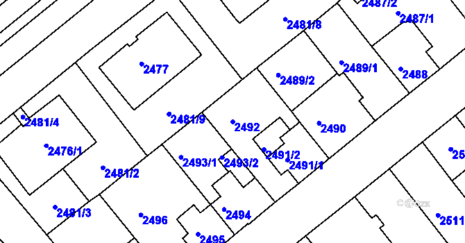 Parcela st. 2492 v KÚ Chomutov II, Katastrální mapa