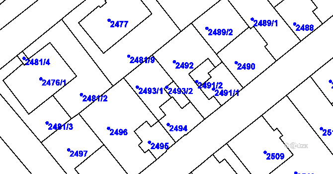 Parcela st. 2493/2 v KÚ Chomutov II, Katastrální mapa