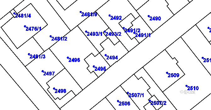 Parcela st. 2494 v KÚ Chomutov II, Katastrální mapa