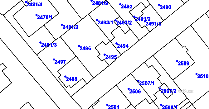 Parcela st. 2495 v KÚ Chomutov II, Katastrální mapa