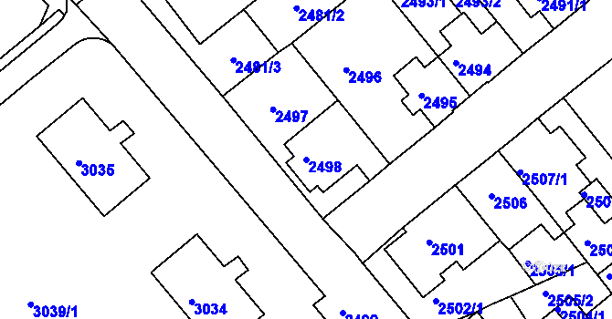 Parcela st. 2498 v KÚ Chomutov II, Katastrální mapa