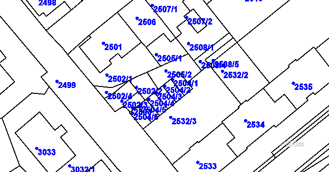 Parcela st. 2504/2 v KÚ Chomutov II, Katastrální mapa