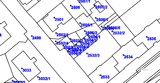 Parcela st. 2504/3 v KÚ Chomutov II, Katastrální mapa
