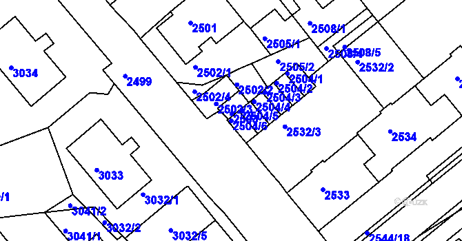 Parcela st. 2504/6 v KÚ Chomutov II, Katastrální mapa