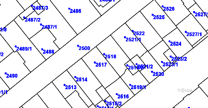 Parcela st. 2518 v KÚ Chomutov II, Katastrální mapa