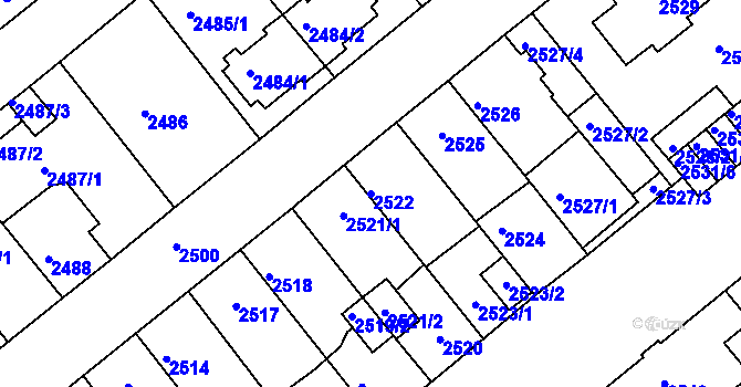 Parcela st. 2522 v KÚ Chomutov II, Katastrální mapa