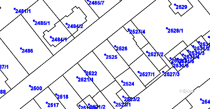 Parcela st. 2525 v KÚ Chomutov II, Katastrální mapa