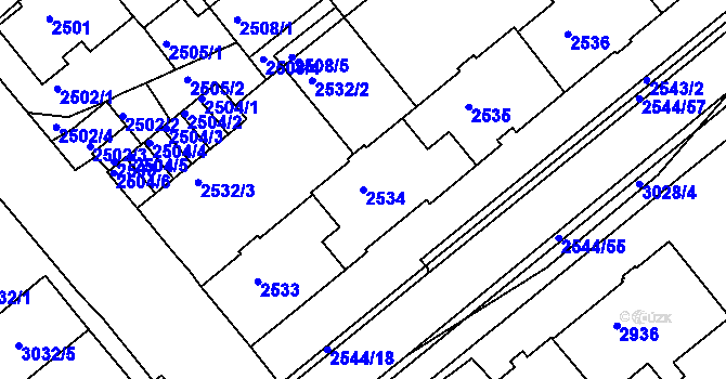 Parcela st. 2534 v KÚ Chomutov II, Katastrální mapa