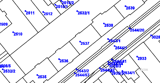 Parcela st. 2537 v KÚ Chomutov II, Katastrální mapa