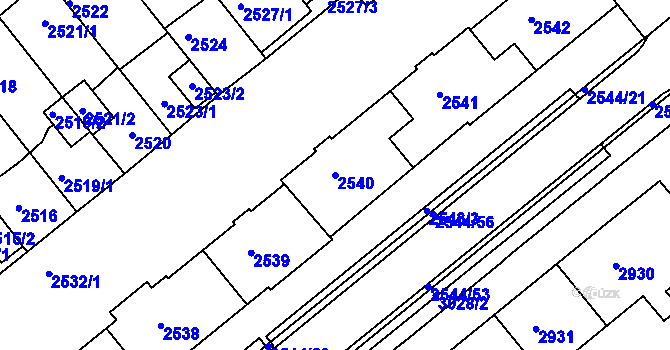 Parcela st. 2540 v KÚ Chomutov II, Katastrální mapa