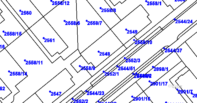 Parcela st. 2548 v KÚ Chomutov II, Katastrální mapa