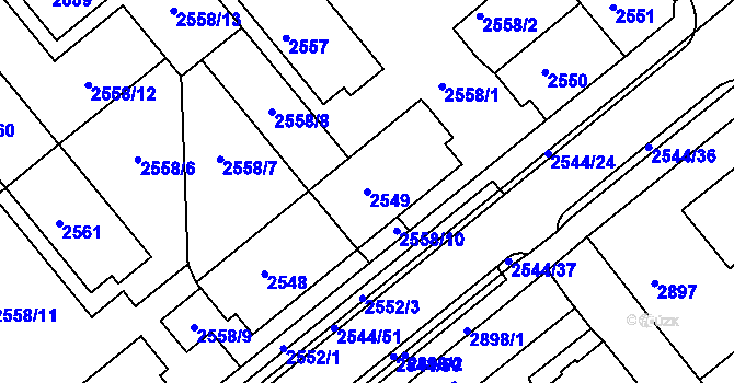Parcela st. 2549 v KÚ Chomutov II, Katastrální mapa