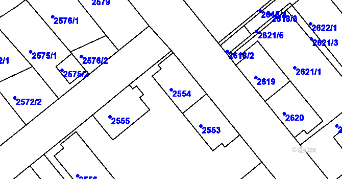 Parcela st. 2554 v KÚ Chomutov II, Katastrální mapa