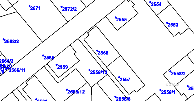 Parcela st. 2556 v KÚ Chomutov II, Katastrální mapa