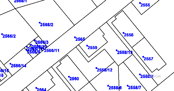 Parcela st. 2559 v KÚ Chomutov II, Katastrální mapa