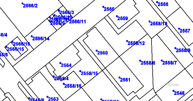 Parcela st. 2560 v KÚ Chomutov II, Katastrální mapa