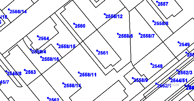 Parcela st. 2561 v KÚ Chomutov II, Katastrální mapa