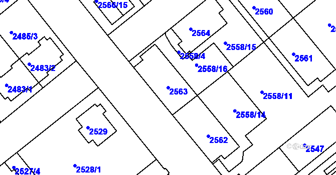 Parcela st. 2563 v KÚ Chomutov II, Katastrální mapa