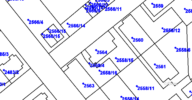 Parcela st. 2564 v KÚ Chomutov II, Katastrální mapa