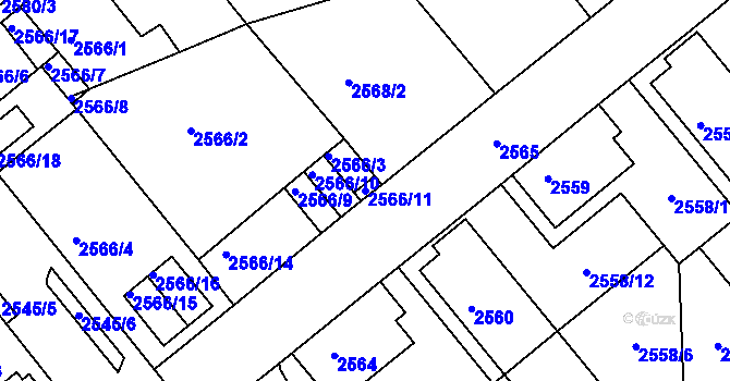 Parcela st. 2566/11 v KÚ Chomutov II, Katastrální mapa