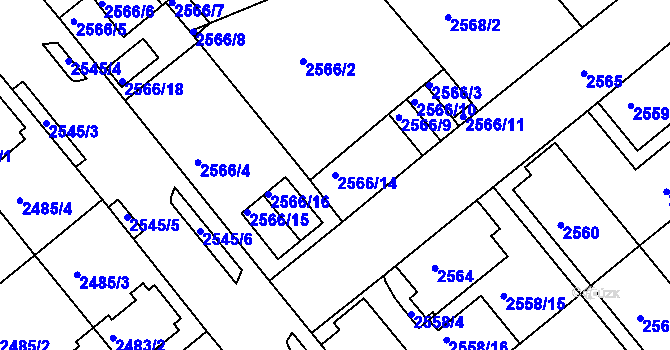 Parcela st. 2566/14 v KÚ Chomutov II, Katastrální mapa