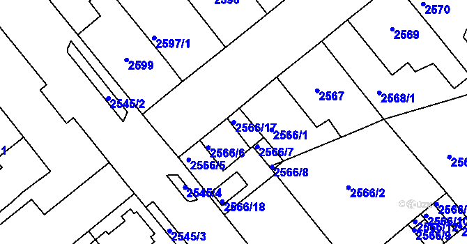 Parcela st. 2566/17 v KÚ Chomutov II, Katastrální mapa