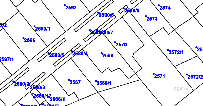 Parcela st. 2569 v KÚ Chomutov II, Katastrální mapa