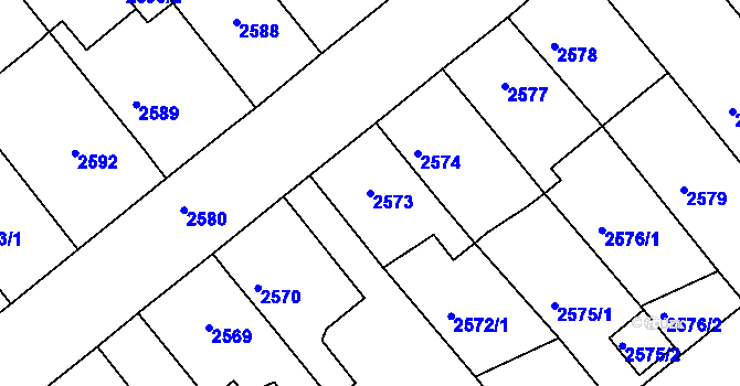 Parcela st. 2573 v KÚ Chomutov II, Katastrální mapa
