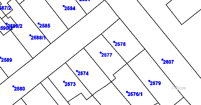 Parcela st. 2577 v KÚ Chomutov II, Katastrální mapa