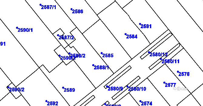 Parcela st. 2585 v KÚ Chomutov II, Katastrální mapa
