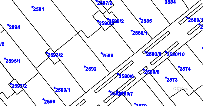Parcela st. 2589 v KÚ Chomutov II, Katastrální mapa