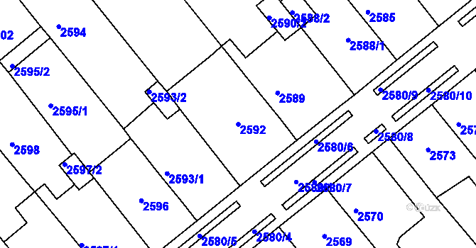 Parcela st. 2592 v KÚ Chomutov II, Katastrální mapa